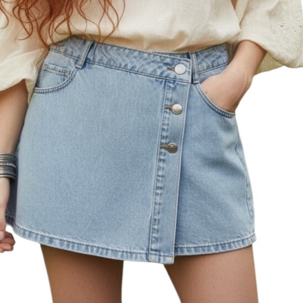 Shein Blue Denim Wrap Skort Size XL